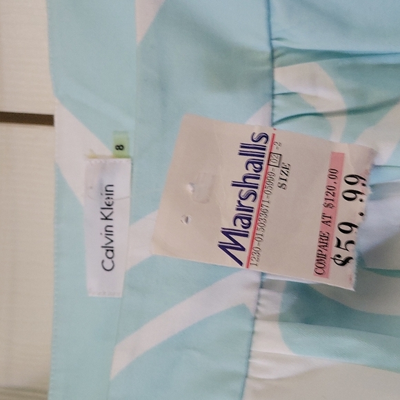 NWT Calvin Klein White and Mint Green Midi Sleeveless Squared neck Sundress - Picture 2 of 2